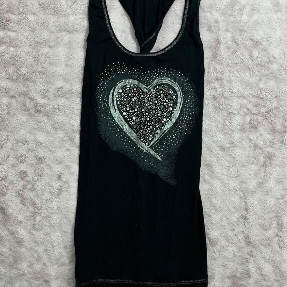 Y2K black racer back with glittery bedazzled heart design